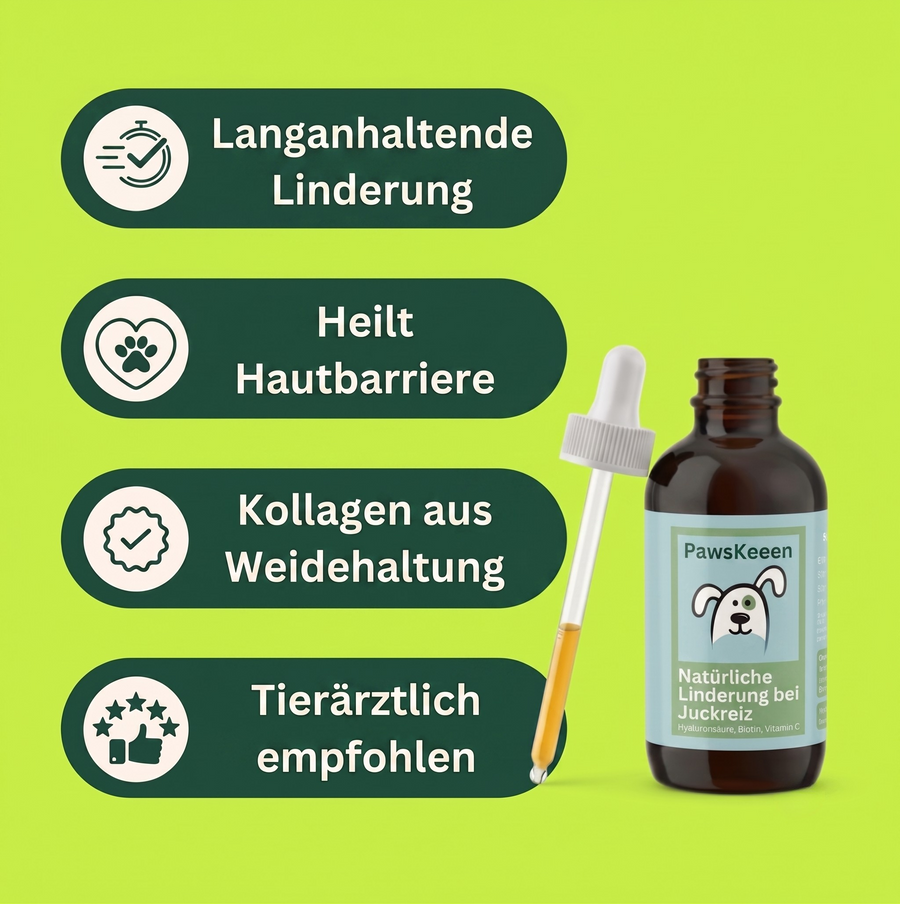 Verschaffen Sie Ihrem Hund echte, dauerhafte Linderung bei Juckreiz, Hautentzündungen und empfindlicher Haut.
